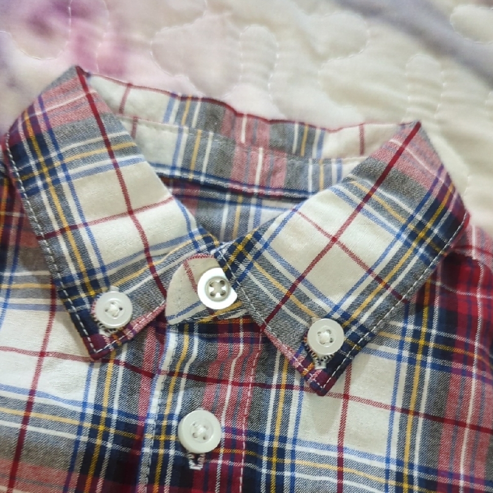 Baby Boy Plaid Button-Down Shirt | 0–3 Months | Red, Blue, White & Black - Picture 7 of 16